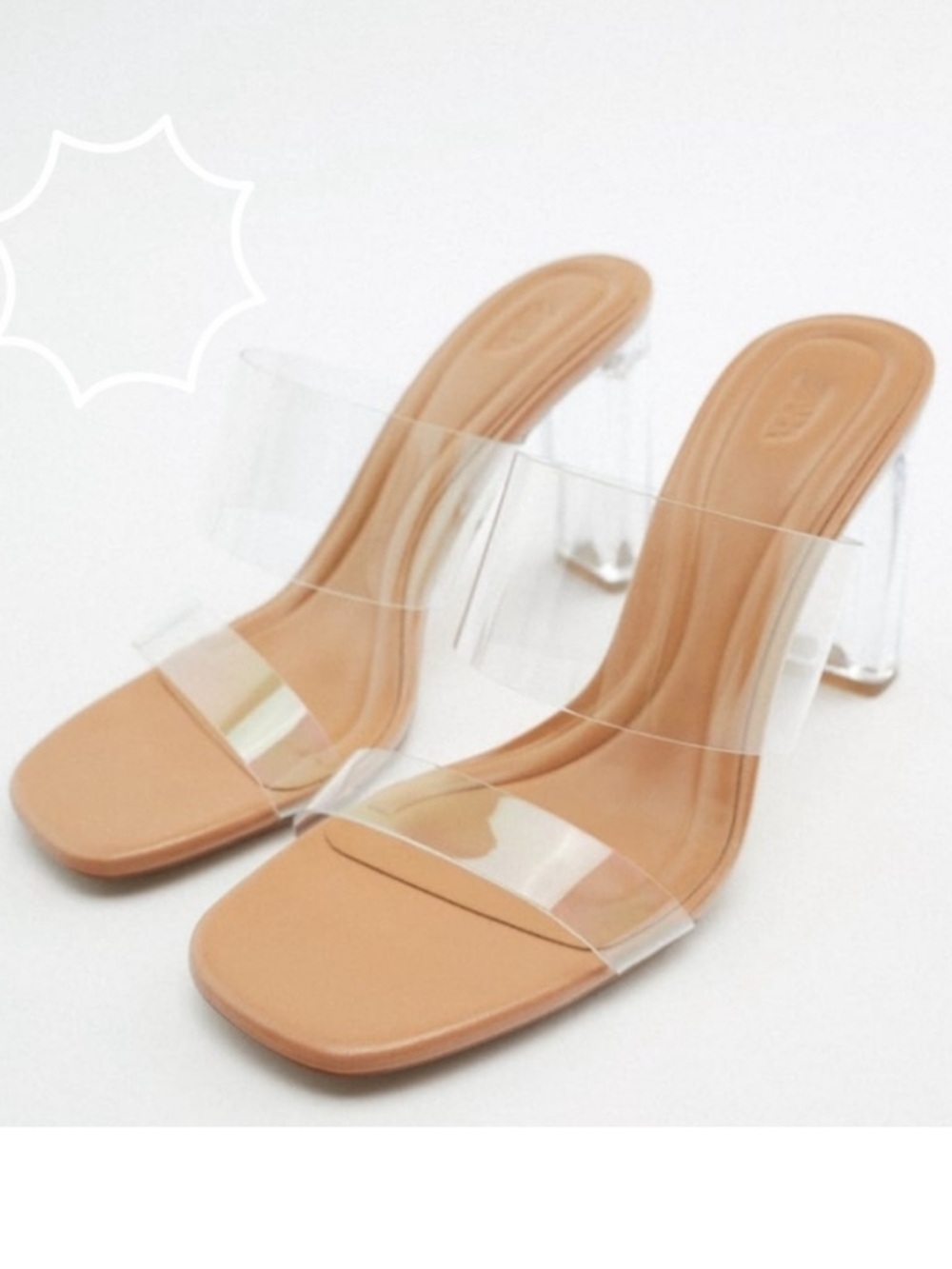 Zara Clear Block Heel PVC Mules Minimalist Square Toe Sandal